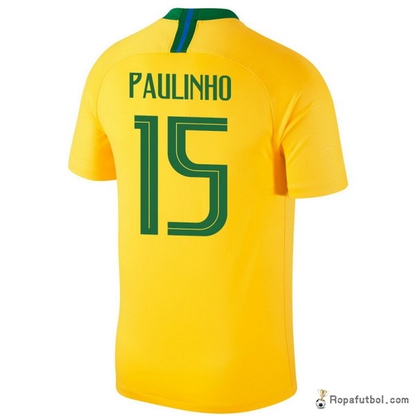 Camiseta Brasil Replica Primera Ropa Paulinho 2018 Amarillo